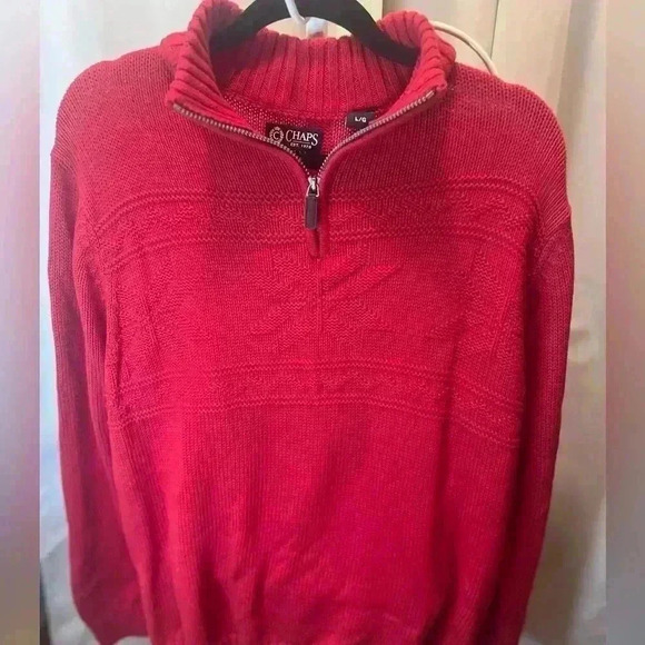 Vintage Chaps by Ralph Lauren red sweater 1/4 zip Red Holiday size large - Picture 1 of 6